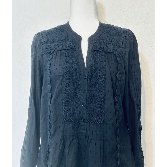 Leifnotes Anthropologie Size 8 Navy Laced Embroidery RollTab Sleeve Blouse - Picture 3 of 12